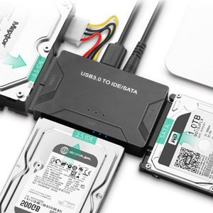HLONK USB IDE Adapter USB 3.0 to SATA IDE Hard Drive Converter Combo for 2.5”/3.5” DE SATA SSD Hard Drives Disks with 12V 2A Power Adapter and USB 3.0 Cable for Laptops