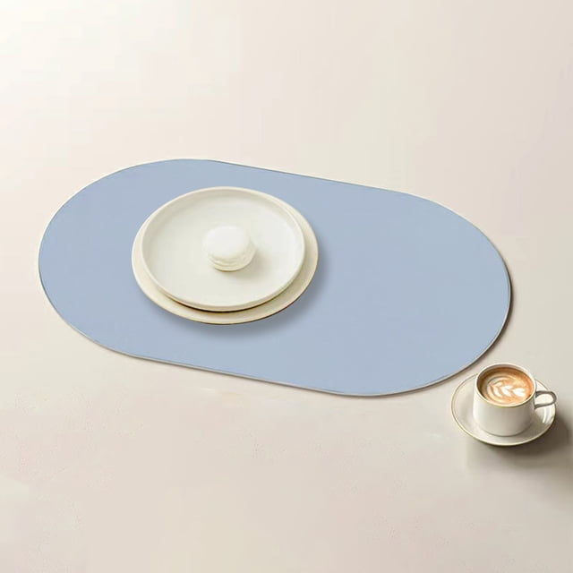 PEONAVET Place Mats Elliptical Placemat Solid Colour Faux Leather Placemats - Coffee Mats- Kitchen Table Mats- Easy To Clean Kitchen Table Mats