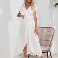 thumbnail image 2 of Yuyuzo Robe Bohème d'Été 2025 pour Femme Portefeuille à Col en V à Manches Courtes à Volants Robe Maxi de Plage Décontractée Fendue avec Ceinture Robe de Cocktail, 2 of 6