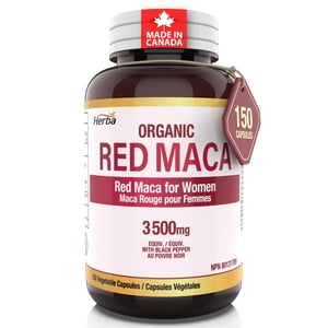 Herba Organic Maca rouge pour les femmes 3500mg – 150 Capsules fabriquées au Canada