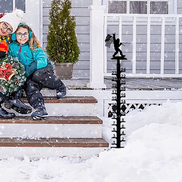 Aursykel Outdoor Snowflake Measuring Instrument Snow Gauge with Self Leveling Feet for Easy Setup Large 24 Inch Metal Snow Ruler for Christmas Decorations and Holiday Gifts