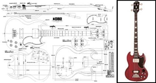 Plan of Gibson EB-3 SG-Style Bass - Full Scale Print