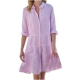 thumbnail image 2 of FcBaudy Robe à Manches Longues à Col Rabattu, Robes de Printemps pour Femmes, Robes pour Femmes Mode Robes pour Femmes Décontractées à Manches Longues à Rayures Imprimées Robe Chemise à Revers Jupes Rebondissantes pour Dames sur Tous les Côtés, 2 of 4
