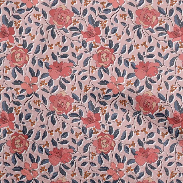 oneOone Tissu en Coton Cambric Rouge Floral Rétro Matériel de Couture Imprimé Tissu au Mètre 56 Pouces de Large
