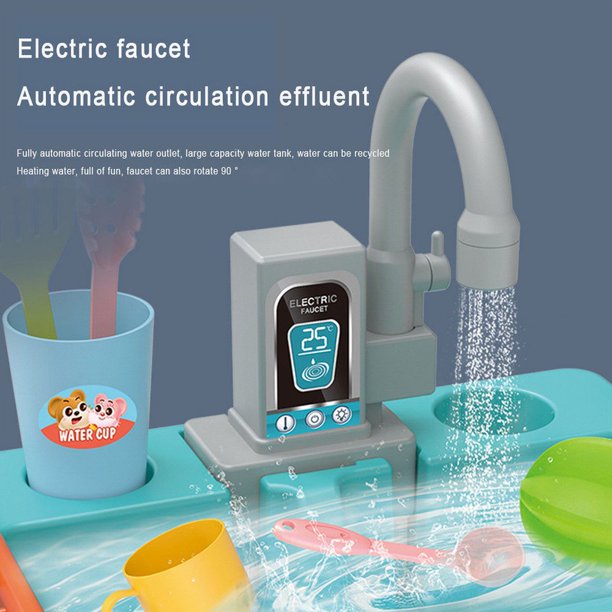 YROHGKPN Ensemble de jouets pour évier de cuisine avec eau courante pour enfants avec robinet électrique véritable, cadeau pour les tout-petits