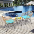 thumbnail image 4 of Costway 3PCS Patio Rattan Bistro Furniture Set Cushioned Chair Table Turquoise, 4 of 10