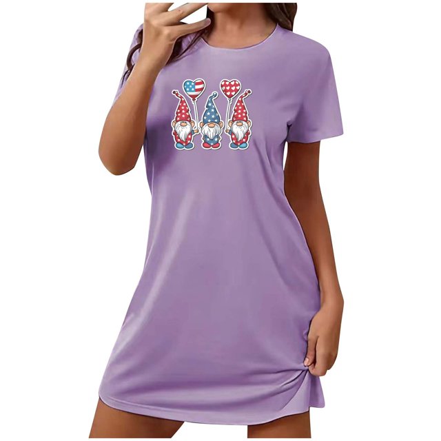 Birdeem Chemises de Nuit pour Femmes Chemise de Nuit Courte Surdimensionnée pour Femmes Robe Imprimée à Col Rond et Manches Courtes