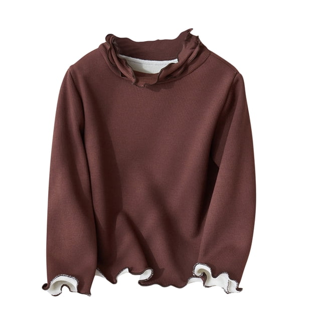 MeetoTime Chemise de Base pour Enfants Col à Volants Couleur Unie Manches Longues Col Rond Vêtements d'Automne Hiver pour Enfants