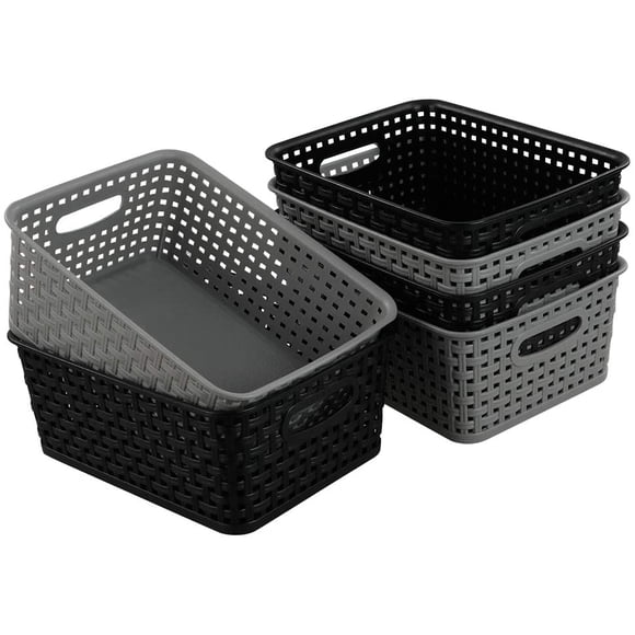 Plastic Storage Basket, Set of 6 (Black, Gray)