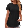 thumbnail image 1 of AherBiu Hauts d'Été Décontractés pour Femmes Manches Courtes Col Rond Fendu Œillet Trou Chemises de Plage Blouse, 1 of 4