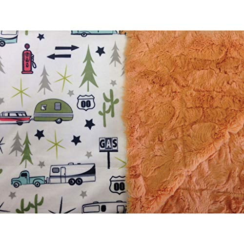 Camp Casual Multi-Color (Reserve Pumpkin) 50"x60" CC-005RT Plush Throw Road Trip, front-facing folded polyester 50 x 60 inch blanket in multicolor 'Road Trip' pattern with reserve pumpkin-orange accents and visible plush pile, machine washable and often used as a travel or car lap throw.