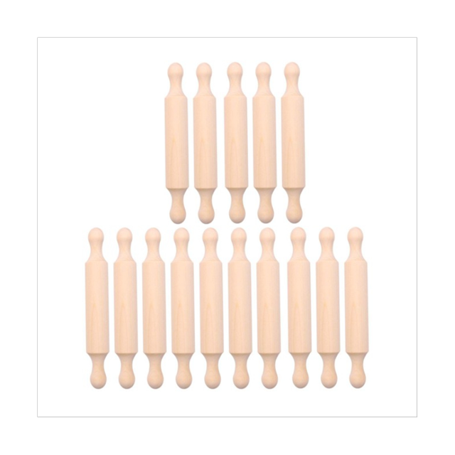 Geloo 7In Wooden Mini Rolling Pin for Children, 0.8 x 7 inches, Material: Wood, Small Dough Rolling Pin, 15 Count