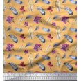 thumbnail image 1 of Soimoi Orange Silk Fabric Feather & Floral Printed Craft Fabric by the Yard 42 Inch Wide, 1 of 1