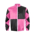 thumbnail image 4 of Oyolan Veste de Course pour Hommes avec Fermeture Éclair avant en Satin, Manteau Habillé, Rose Vif et Noir, 4 of 7