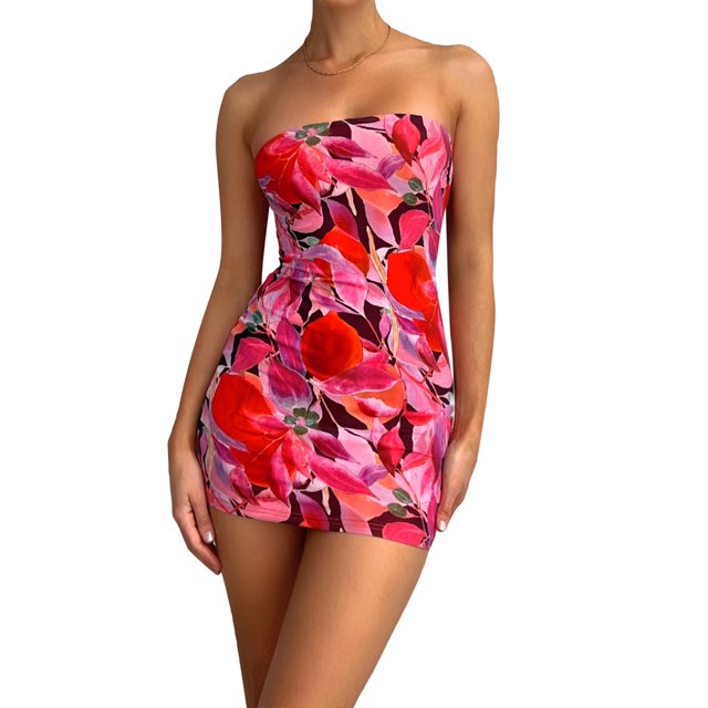 Fortune Robe Tube Bohème pour Femmes Sans Manches Moulante Mini Robes