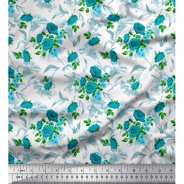 Soimoi Rayon Fabric Leaves & Rose Flower Printed Craft Fabric by the Yard 42 Inch Wide