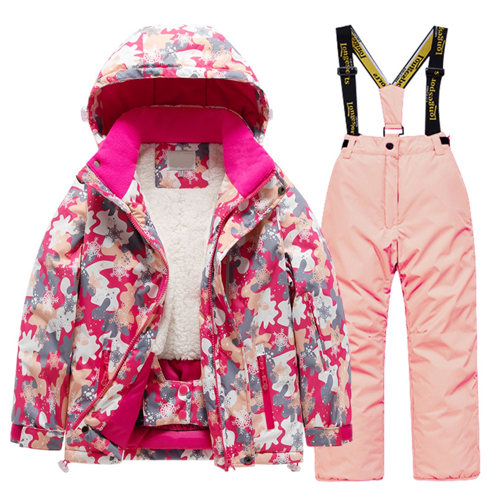 Hiiyo Kids Fleece Lined Ski Jacket & Pants Set Winter Snowboarding Winter Warm Snow Suits