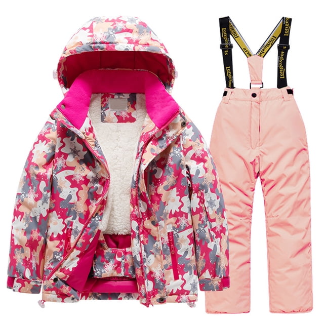 Hiiyo Kids Fleece Lined Ski Jacket & Pants Set Winter Snowboarding Winter Warm Snow Suits