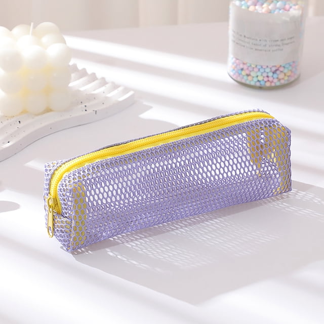 Roiihwy Candies Colored Pen Pencil Pouch, Mesh Elliptical Soft Portable Pencil Case, Simple Small Pencil Stationery Bag for Small Toiletry Bag for Purse, Marker Pouch