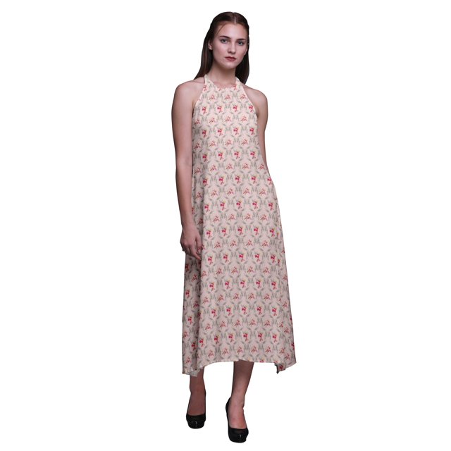 Bimba Robe de Plage d'Été pour Femmes, Dos Nu, Col Licou, Aquarelle, Soirée, Très Petit