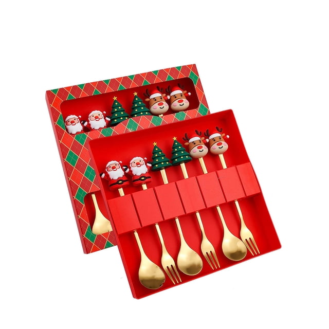 Chmadoxn Christmas Spoon Christmas Dessert Spoon Fork Stainless Steel Tableware Set Cute Doll With Hand Gift some tableware