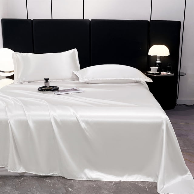 Amzcrzy Ice Silk Bed Sheet Set Ice Silk Bed Sheet Pillow Case 3-Piece Set - and Luxurious Soft Ice Silk Bed Sheet Suitable for All Seasons Cool Ice Silk Fabric Machine Washable