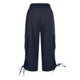 thumbnail image 4 of QATAINLAV Shorts Cargo pour Femmes Unis Décontractés Amples Athlétiques Joggers Pantalons Raccourcis Été Cordon Taille Élastique Bas Resserré Pantalons avec Poches Aujourd'hui Ventes Prime Bleu Foncé m, 4 of 8