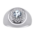 thumbnail image 1 of RYLOS Men's Rings 14K White Gold Designer Gypsy 7MM Round Gemstone & Diamond Ring Aquamarine March Birthstone Rings Size 11, 1 of 6
