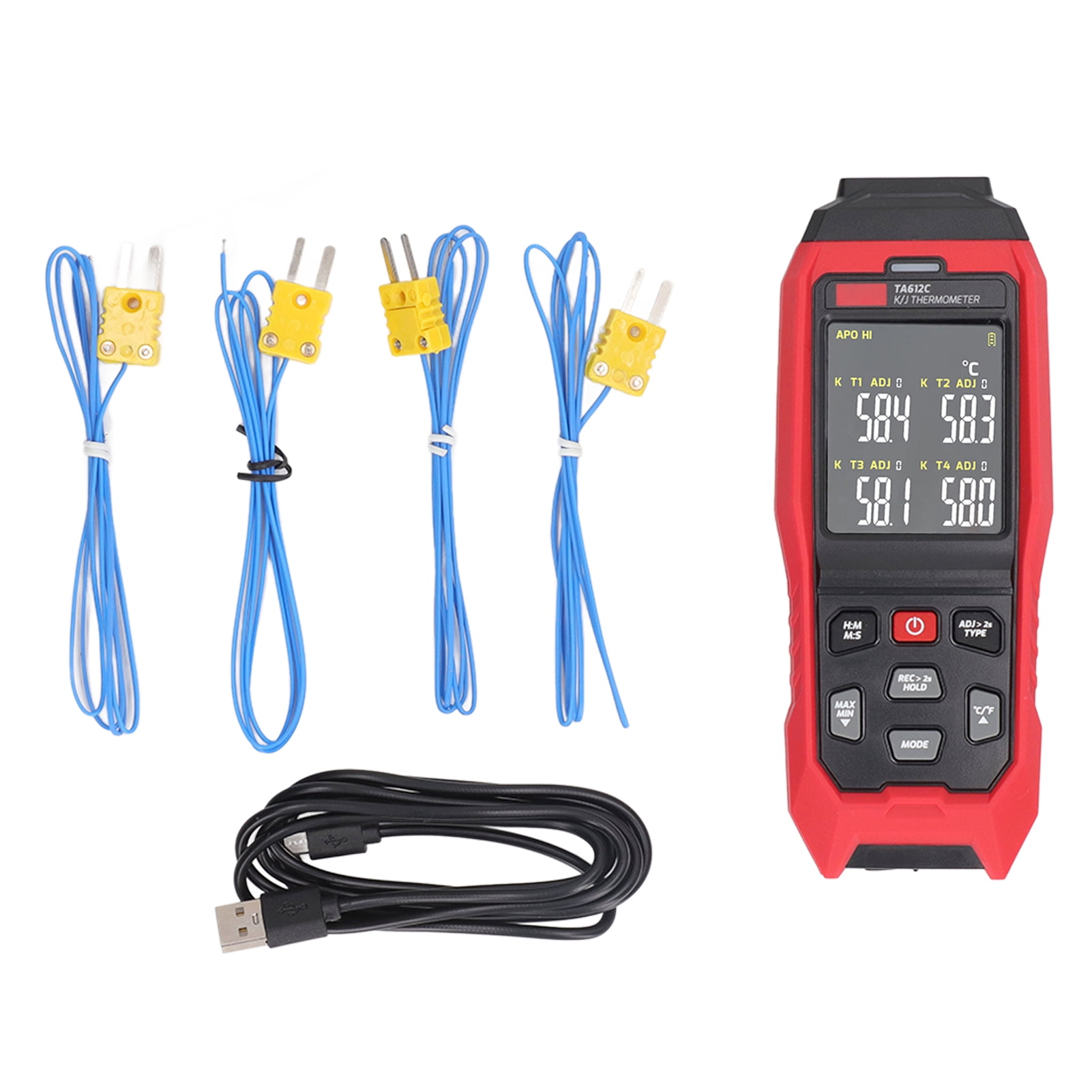 K Type Thermocouple Thermometer 4 Channel Accurate Measurement Digital Contact Thermometer Red