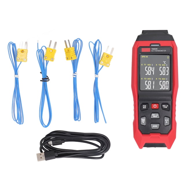 K Type Thermocouple Thermometer 4 Channel Accurate Measurement Digital Contact Thermometer Red