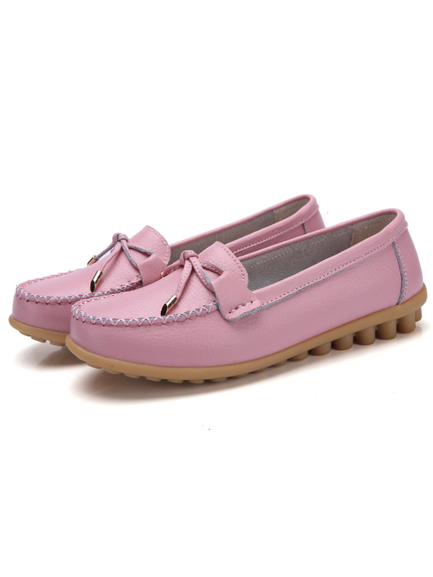 MAWCLOS Ladies Moccasins Comfort Nursing Shoes Slip On Resistant Loafers Bow Work Boat Shoe Pink 5