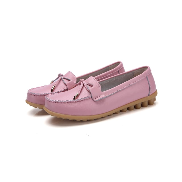 MAWCLOS Ladies Moccasins Comfort Nursing Shoes Slip On Resistant Loafers Bow Work Boat Shoe Pink 5