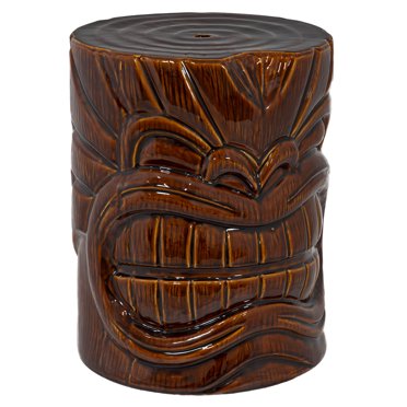 Sunnydaze Tabouret de Jardin Décoratif en Céramique Aspect Bois Tropical Tiki Head - 17 Pouces