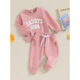 thumbnail image 3 of Faithtur Baby Girl 2Pcs Fall Outfits Fuzzy Letter Embroidery Long Sleeve Sweatshirt + Pants Set Toddler Spring Clothes, 3 of 9