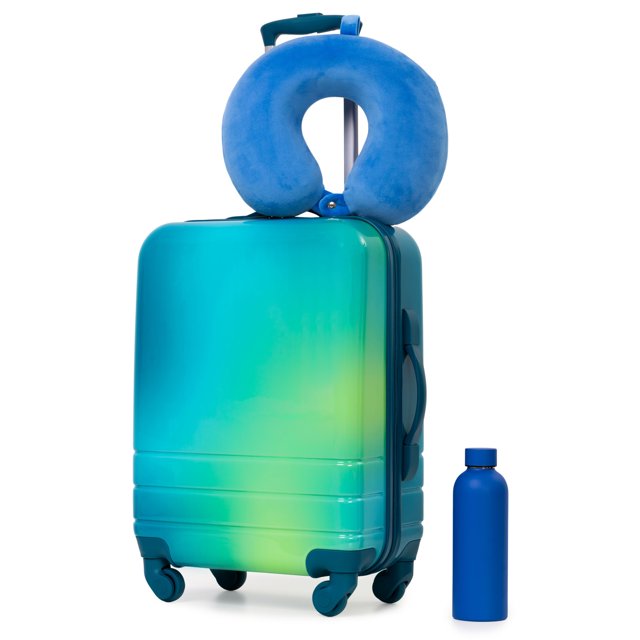 Jetstream® 3-Piece Hardside Carry-On Luggage Set – 20" Rolling Spinner Carry On Suitcase, Memory Foam Travel Pillow & Stainless Steel Water Bottle