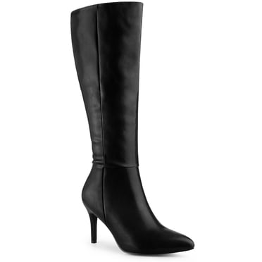 Unique Bargains Pointed Toe Side Zipper Stiletto Heel Knee High Boots for Women Black (Size 8)