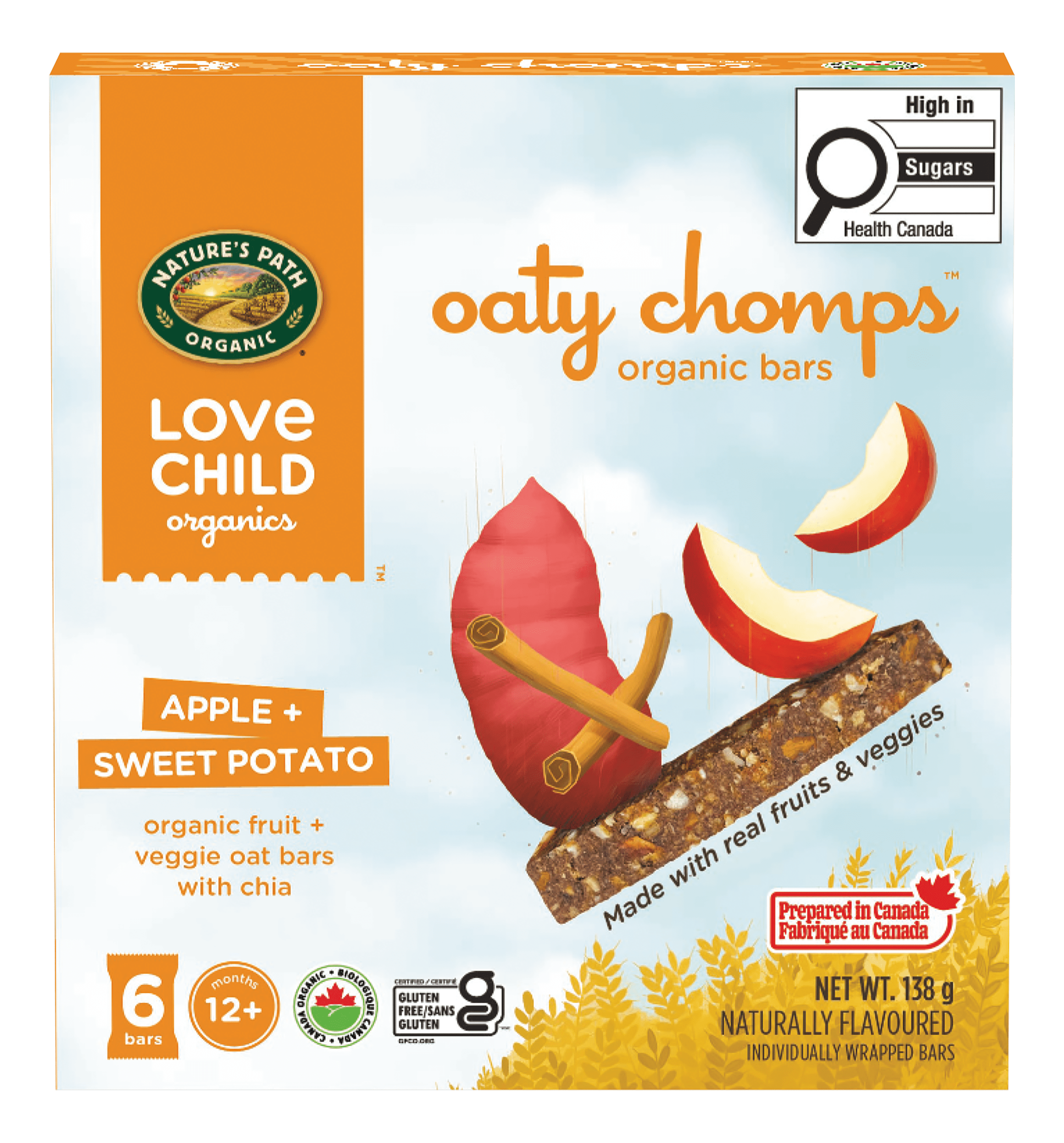 Love Child Organics Pomme et Patate Douce Oaty Chomps Barres Végétales