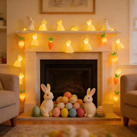 Guirlande Lumineuse Lapin de Pâques et Carotte / 5,4 Pi Lumières Féeriques Multicolores à DEL pour Déco des Fêtes / Décorations de Fête Intérieures et Extérieures pour Pâques, l'Halloween, Noël / Cadeaux pour Enfants et Famille