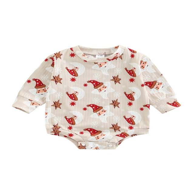 Baby Girl Romper Long Sleeve Neck Cartoon Ghost / Santa / Flower Loose Button Romper