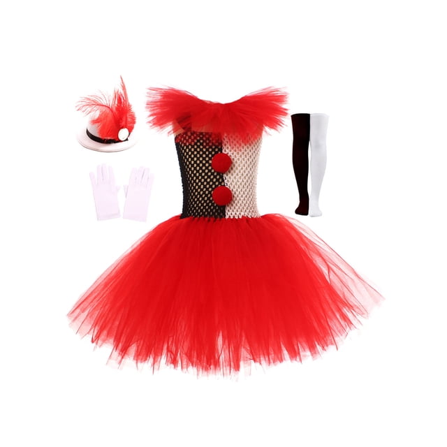 SUNSIOM Costumes d'Halloween pour Filles, Robe de Cosplay en Tulle, Chapeau, Gants, Bas, Ensemble de Fête
