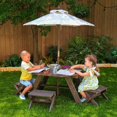 thumbnail image 4 of Ensemble de tabourets, parasol et table octogonale de bois - brun ours et beige, 4 of 7