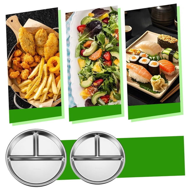 Dvkptbk Dinner Plate 304 Stainless Steel Partitioned Dinner Plates 20cm Kitchen Gadgets