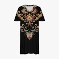 thumbnail image 4 of Pisexur Robes d'Été pour Femmes Mode Imprimé Floral Robe Décontractée Ample Col en V Manches Courtes Robes T-Shirt Fluide Surdimensionnée Robe de Plage avec Poches Grande Taille Mi-Mollet L-5TG, 4 of 5