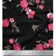 thumbnail image 1 of Soimoi Tissu Poly Georgette Feuilles et Imprimé de Fleurs Roses au Mètre, 52 Pouces de Large, 1 of 3
