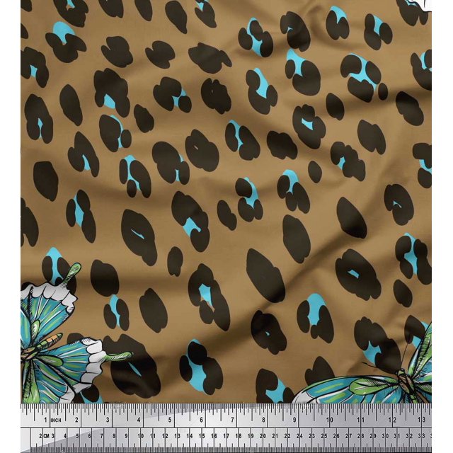Soimoi Tissu Popeline Coton Brun Imprimé Peau d'Insecte & Léopard Artistique pour Couture 56 Pouces de Large