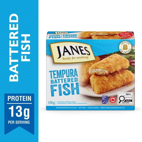 Janes® Tempura Battered Fish, 450g, Frozen Tempura Battered Fish Fillets, Contains Pollock., Janes Tempura Battered Fish
