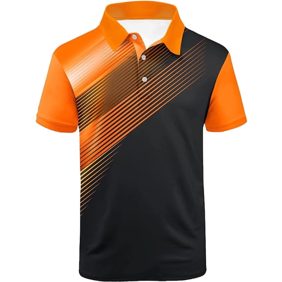 Adult Mens Polo T Shirts Short Sleeve Button Polo Tees Loose Fit Orange Men Dress Shirt