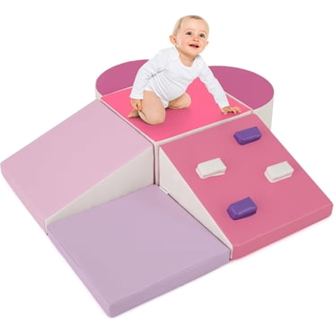 OLAKIDS Jouets d'Escalade pour Tout-Petits, Ensemble de Jeu Souple de 6 Pcs avec Blocs en Mousse pour Bébé en Cuir PU, Structure d'Activité d'Escalade et de Rampement Intérieure pour Enfants avec Glissade, Gymnase Aire de Jeux Grimpeur