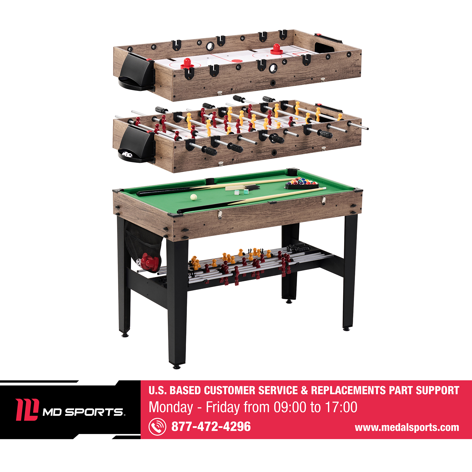 Table de jeu combinée de 48 po, air hockey, baby-foot et billard, table multi-jeux par MD Sports