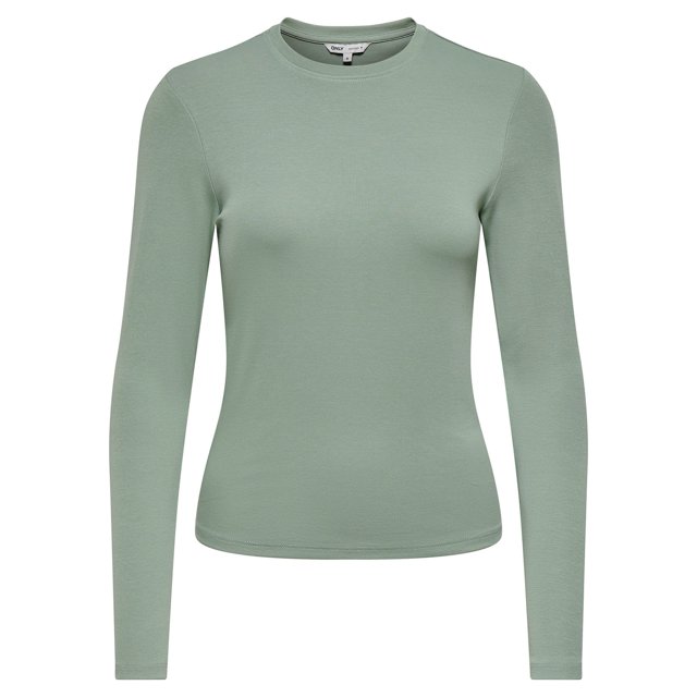ONLY Chemise à Manches Longues pour Femme - Haut à Col Rond ONLRILEY, Manches Longues, Col Rond, Coton Extensible Vert Pâle m (Moyen)